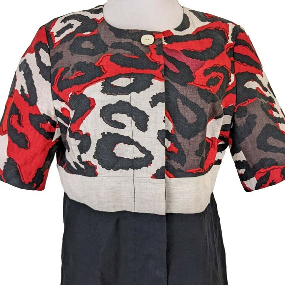 Yansi Fugel 100% Linen Red Black Size 6 Button Front Top Career Wear - Picture 2 of 8